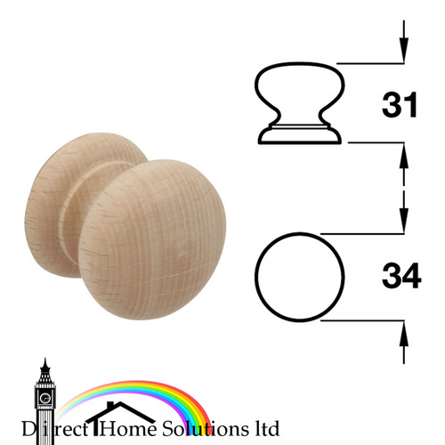 Unfinished wooden knob - unfinished, beech